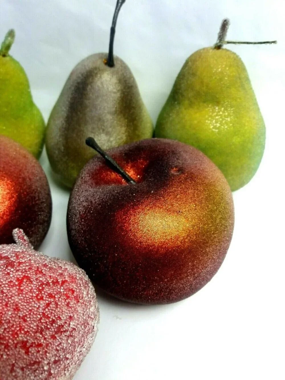 Artificial Faux Fruit Apples Pears Shimmer Room Home Decor Lot of 6